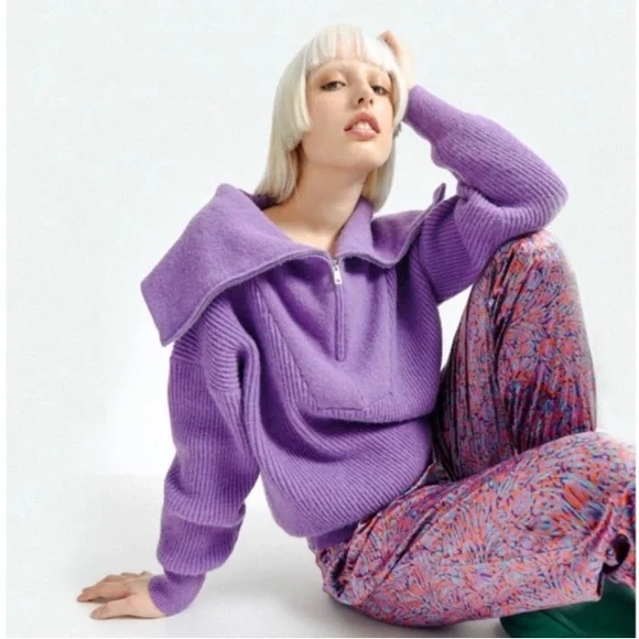 Lili Sidonio Zip Turtleneck Knit Purple Sweater Women’s Small - Picture 1 of 12